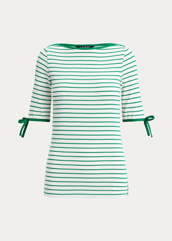 Tops Ralph Lauren Mujer Creme / Verdes - Striped Cotton-Blend - DVRUZ2316